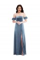 Low Back Dusty Blue A-Line Off the Shoulder Long Formal Dress / Bridesmaid Dress Hobart
