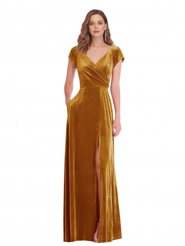 Gold Sheath V-Neck Long Formal Evening Gown / Prom Dress / Bridesmaid Dress Hobart