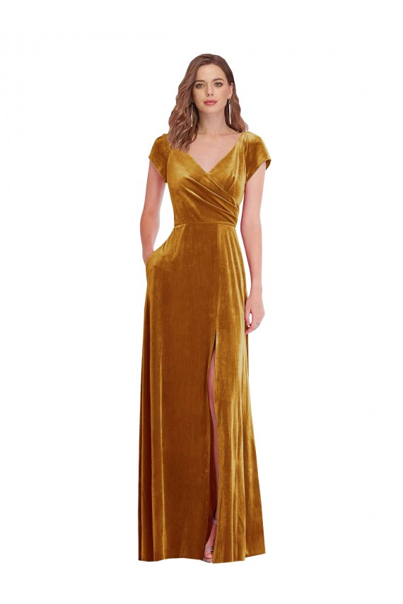 Gold Sheath V-Neck Long Formal Evening Gown / Prom Dress / Bridesmaid Dress Hobart