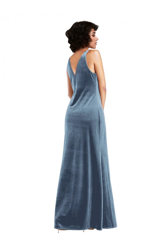 V-Back Dusty Blue Sheath Cowl Neck Long Evening Dress / Bridesmaid Dress Hobart