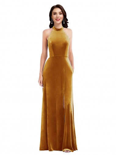 Keyhole Back Gold Trumpet High Neck Long Semi Formal Evening Dress / Prom Dress / Bridesmaid Dress Hobart