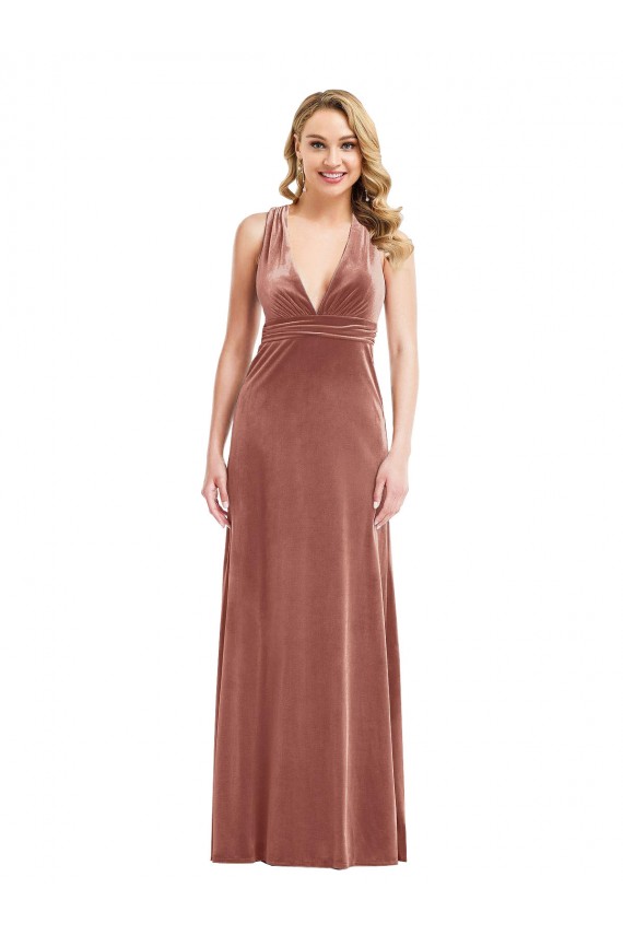Open Back Cinnamon Rose A-Line V-Neck Long Bridesmaid Dress / Evening Dress Hobart