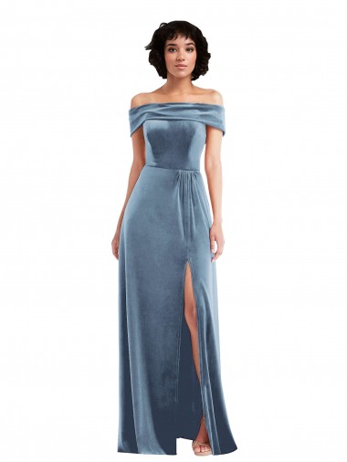 Dusty Blue A-Line Off the Shoulder Long Semi Formal Evening Dress / Prom Dress / Bridesmaid Dress Hobart