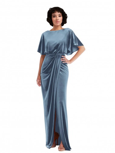 Open Back Dusty Blue Sheath Long Semi Formal Evening Dress / Prom Dress / Bridesmaid Dress Hobart