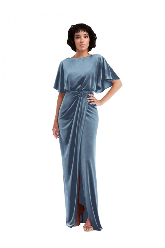 Open Back Dusty Blue Sheath Long Semi Formal Evening Dress / Prom Dress / Bridesmaid Dress Hobart