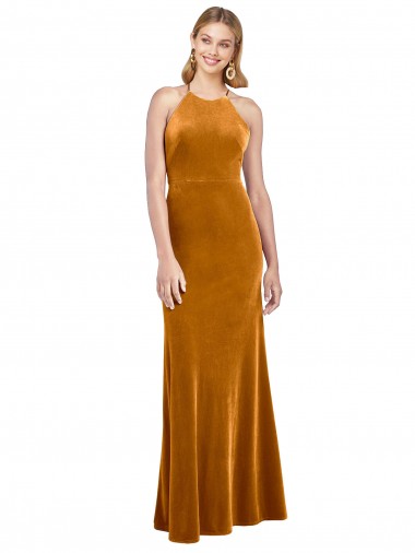 Open Back Gold A-Line High Neck Long Formal Evening Gown / Prom Dress / Bridesmaid Dress Hobart