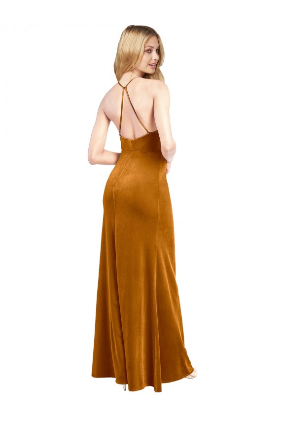 Open Back Gold A-Line High Neck Long Formal Evening Gown / Prom Dress / Bridesmaid Dress Hobart