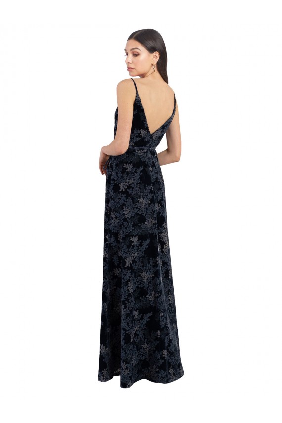 V-Back Dark Navy A-Line V-Neck Sleeveless Long Bridesmaid Dress Hobart