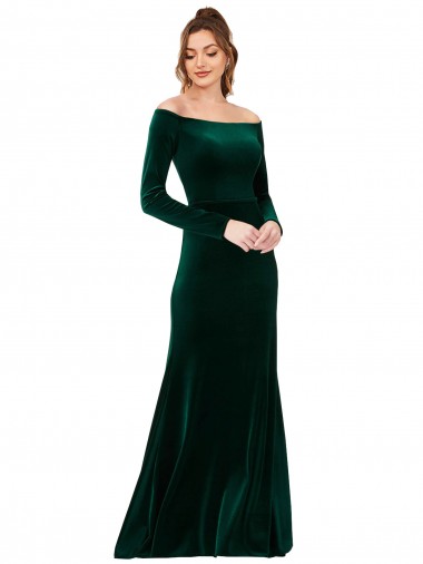 Dark Green Sheath Off the Shoulder Long Formal Evening Gown / Prom Dress / Bridesmaid Dress Hobart