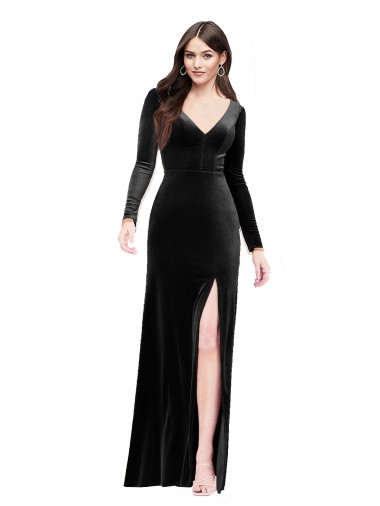 V-Back Black Column V-Neck Long Formal Evening Gown / Prom Dress / Bridesmaid Dress Hobart