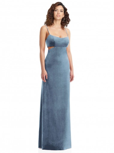 Low Back Dusty Blue Sheath Square Neck Long Formal Evening Gown / Prom Dress / Bridesmaid Dress Hobart