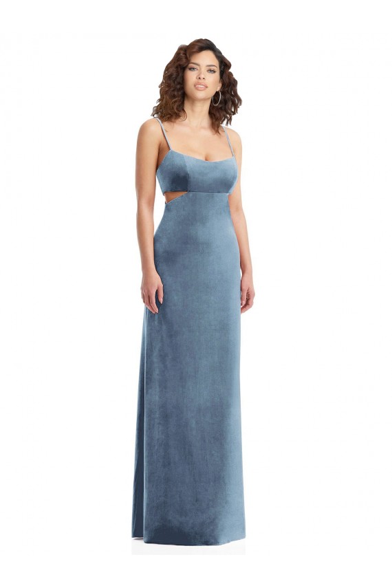 Low Back Dusty Blue Sheath Square Neck Long Formal Evening Gown / Prom Dress / Bridesmaid Dress Hobart