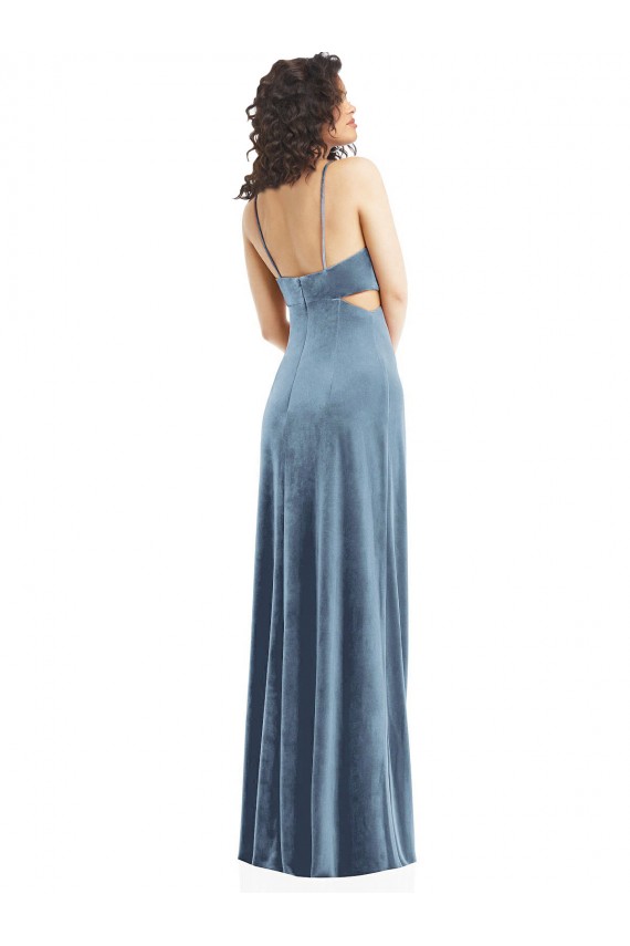 Low Back Dusty Blue Sheath Square Neck Long Formal Evening Gown / Prom Dress / Bridesmaid Dress Hobart