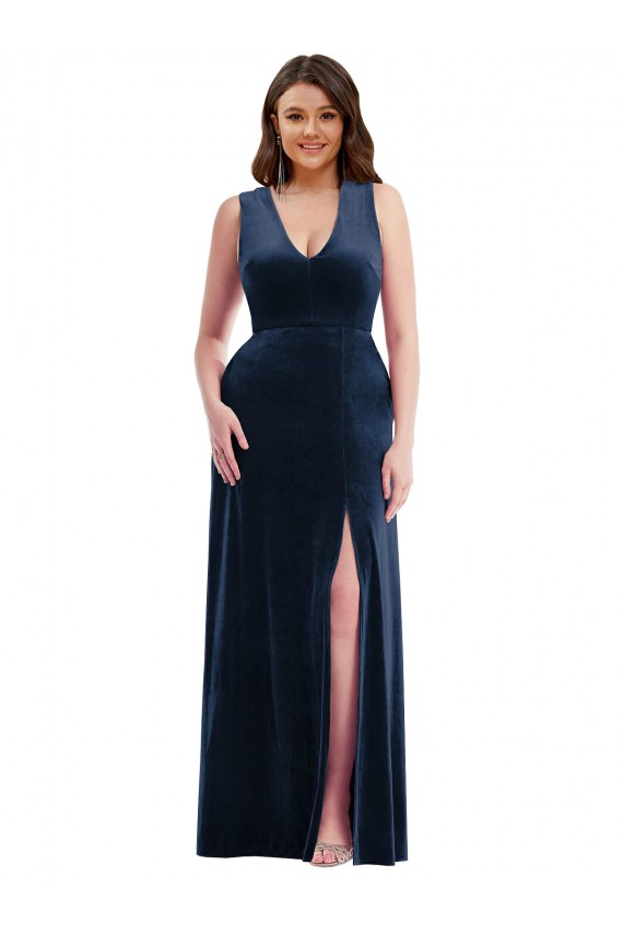 Dark Navy Sheath V-Neck Long Formal Plus Size Evening Gown / Prom Dress / Bridesmaid Dress Hobart