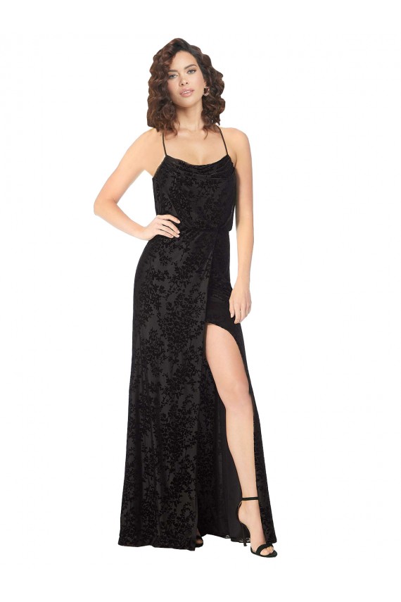 Open Back Black A-Line Cowl Neck Long Bridesmaid Dress Hobart