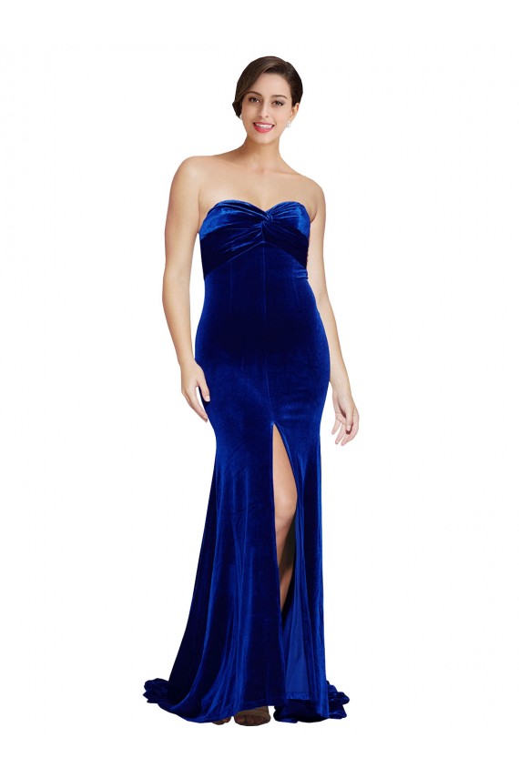 Low Back Royal Blue Mermaid Strapless Sweep Train Formal Evening Gown / Prom Dress / Bridesmaid Dress Hobart